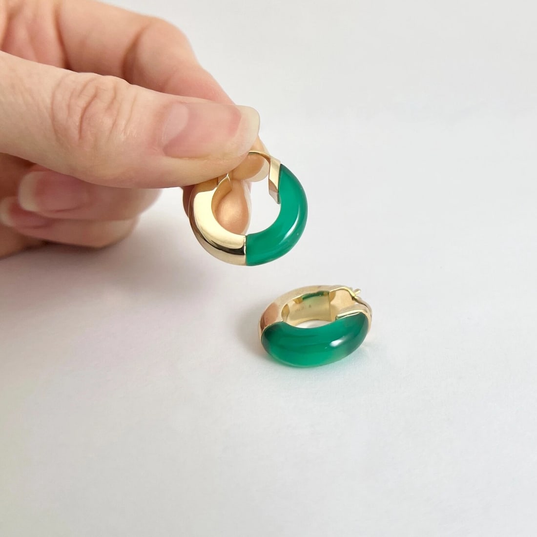 Green Chalcedony Gemstone Hoop Earrings 14K Yellow Gold, 11.63 ctw - 2