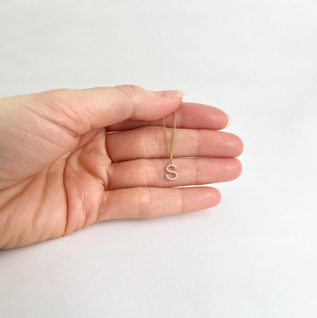 Small Letter S Initial Diamond Pendant Necklace 14K Yellow Gold .05 CTW - 3