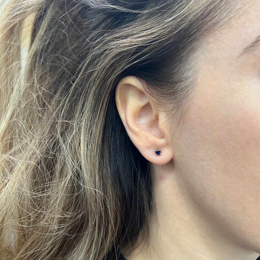 Small Square Princess Cut Blue Sapphire Stud Earrings 14K White Gold, .36 CTW - 3