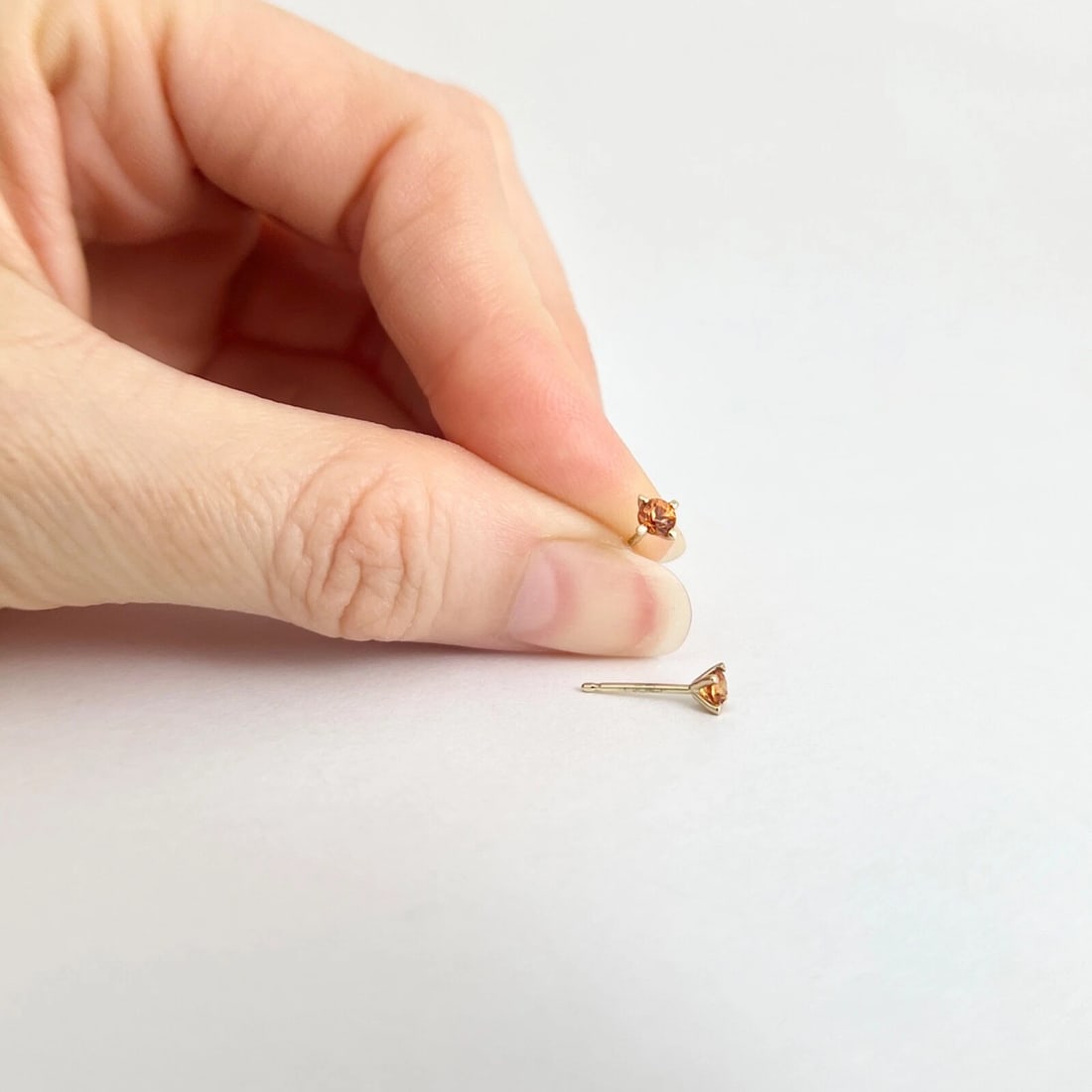 Round Orange Citrine Gemstone Stud Earrings 14K Yellow Gold, .30 CTW - 2