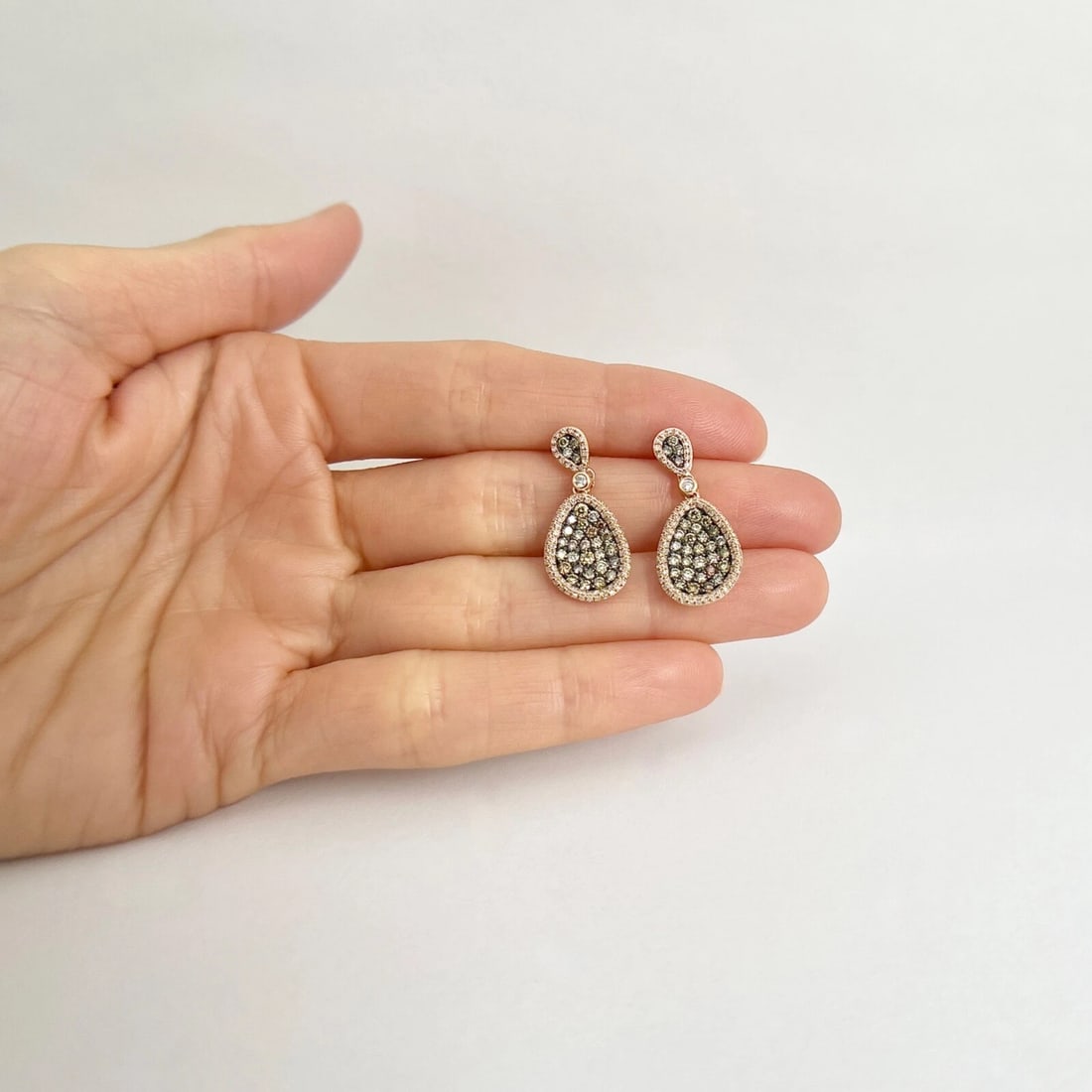 Multicolored Pave Diamond Dangle Drop Earrings 14K Pink Rose Gold, 1.65 CTW - 2