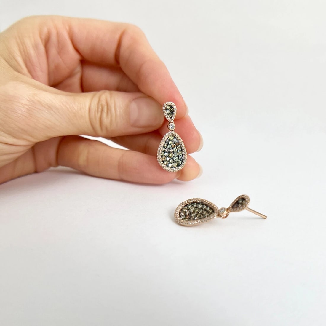 Multicolored Pave Diamond Dangle Drop Earrings 14K Pink Rose Gold, 1.65 CTW - 4