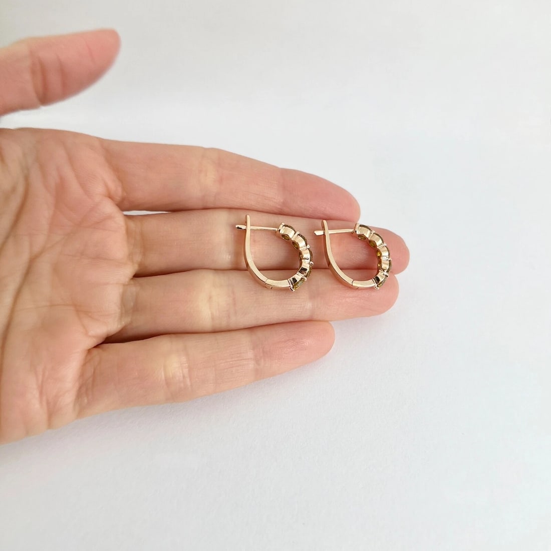 Yellow Diamond Huggie Small Hoop Earrings 14K Pink Rose Gold, 1.75 CTW - 5