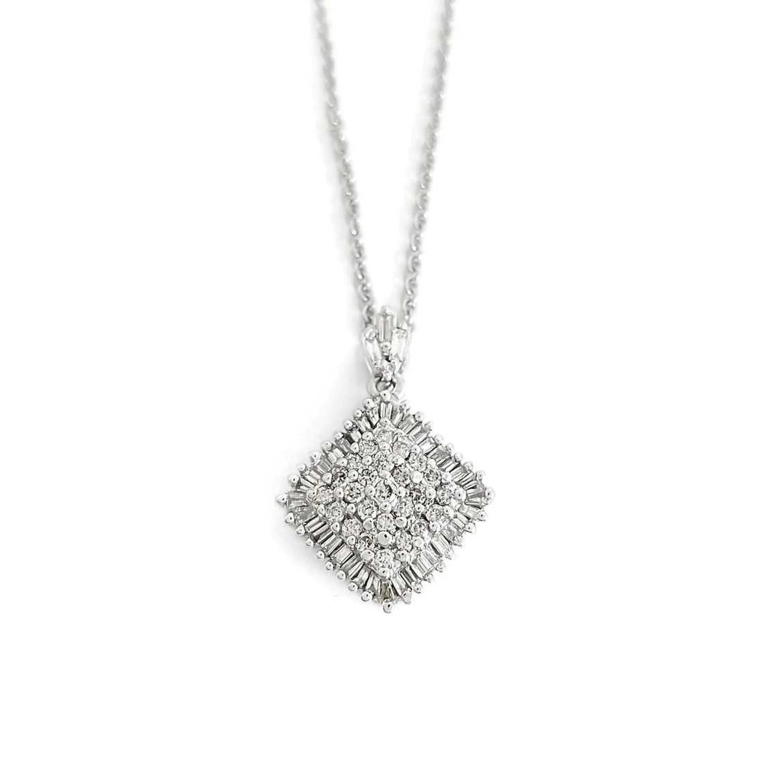 Baguette Round Diamond Cluster Pendant Necklace 14K White Gold 1.62 CTW (1 of 7)