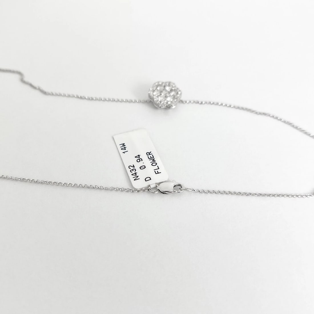 Cluster Flower Clover Diamond Pendant Necklace 14K White Gold .94 CTW - 7