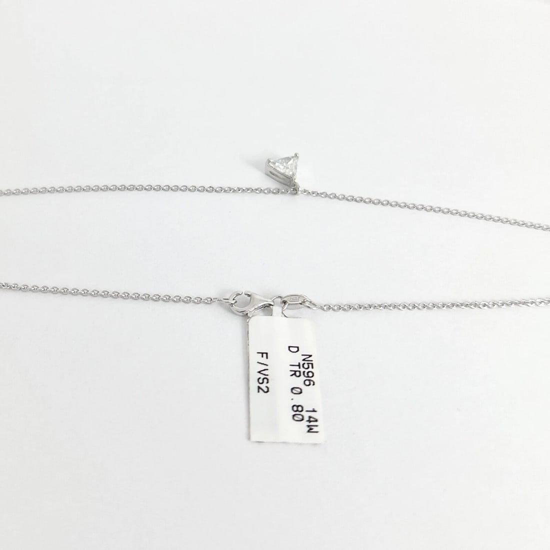 Trillion Diamond Triangle Pendant Necklace 14K White Gold, .80 CT - 7