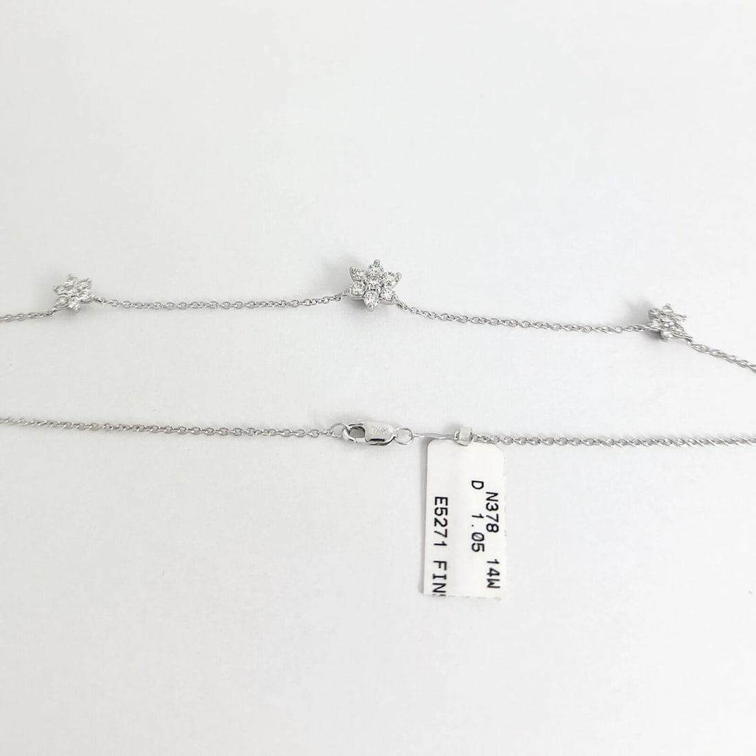 Star Flower Diamond Cluster Station Necklace 14K White Gold, 1.05 CTW - 7