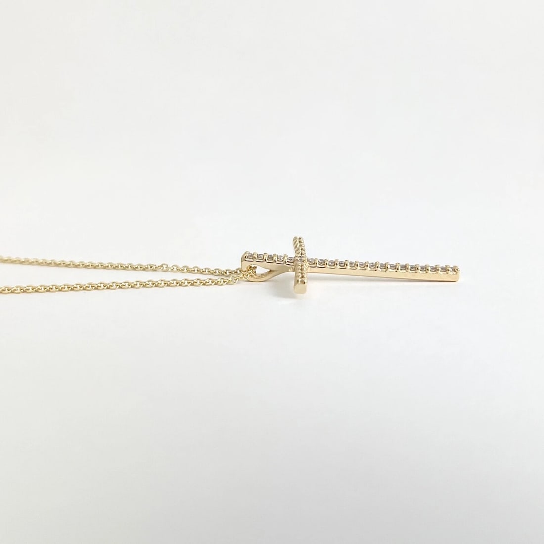 Long Thin Diamond Cross Pendant Necklace 14K Yellow Gold, .27 CTW - 5