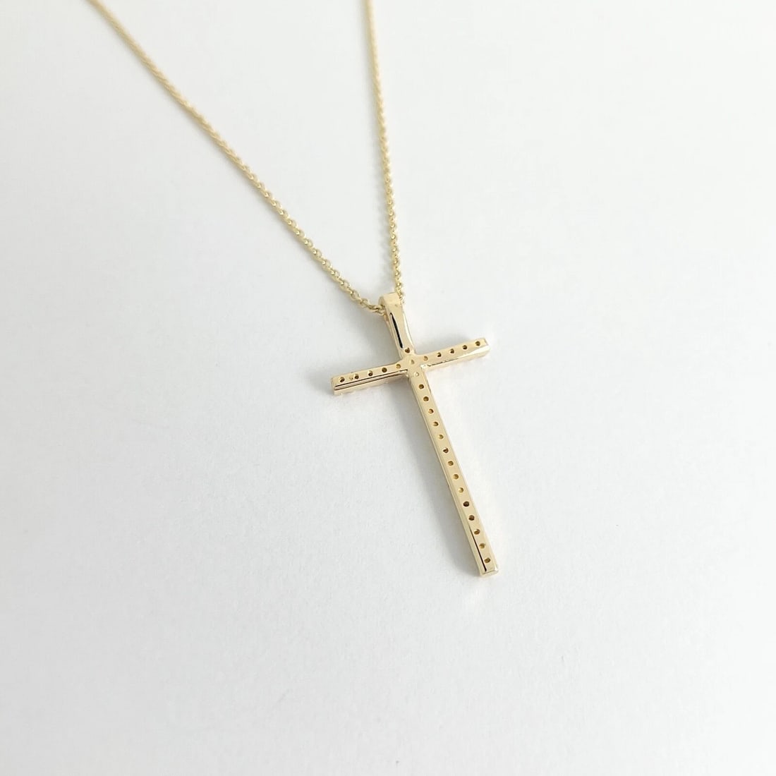 Long Thin Diamond Cross Pendant Necklace 14K Yellow Gold, .27 CTW - 6