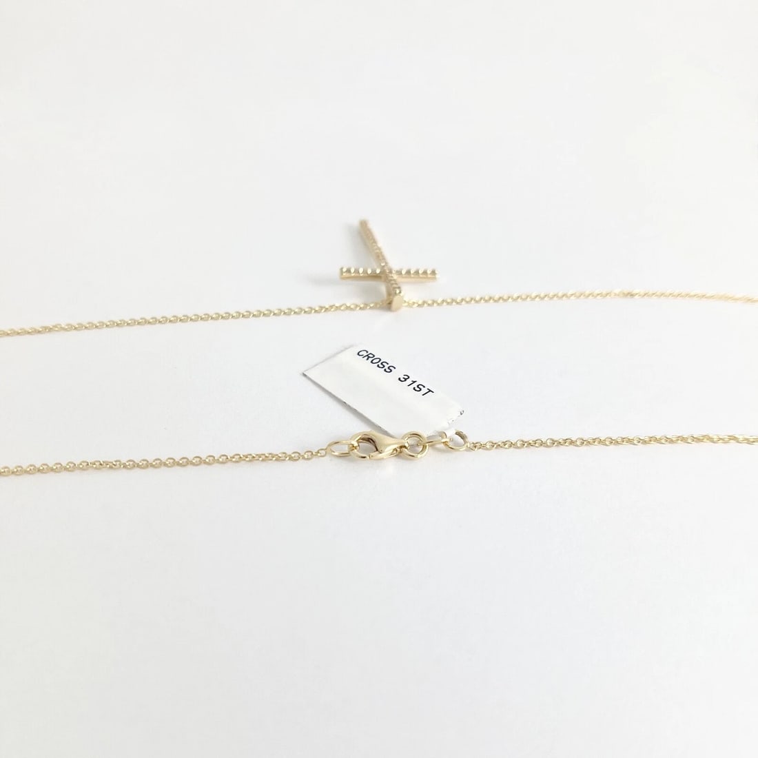 Long Thin Diamond Cross Pendant Necklace 14K Yellow Gold, .27 CTW - 7