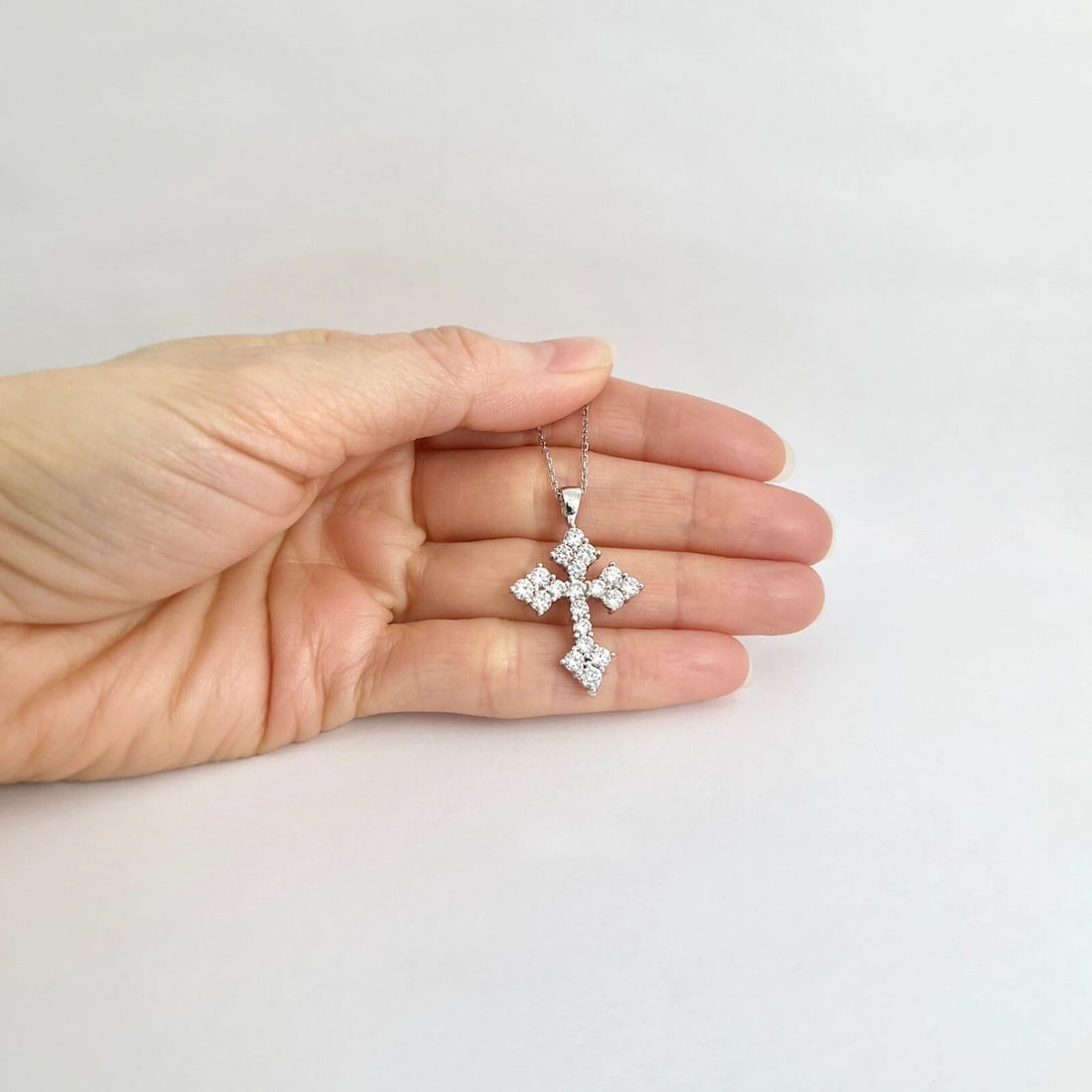 Cluster Diamond Cross Pendant Necklace 14K White Gold, 2.09 CTW - 2