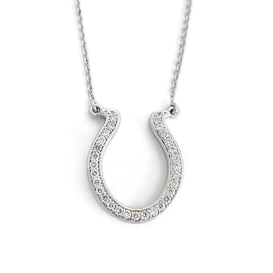 Lucky Diamond Horseshoe Pendant Necklace 14K White Gold .75 CTW (1 of 7)