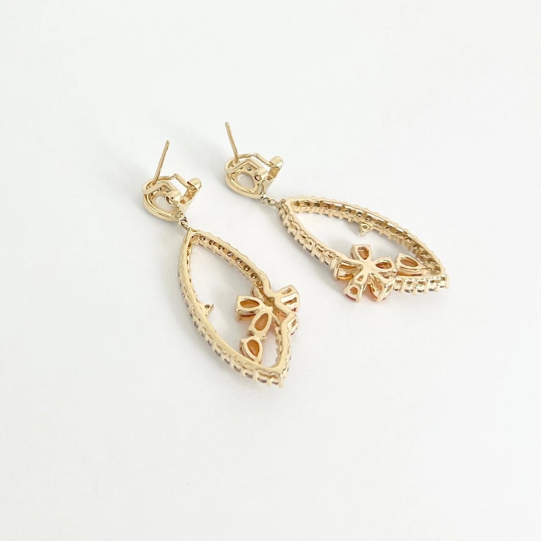 Orange Sapphire Diamond Flower Dangle Drop Earrings 14K Yellow Gold, 4.55 CTW - 7