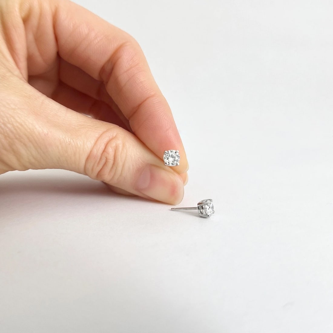 Round Diamond Stud Earrings 14K White Gold 4-Prong Basket, .73 CTW - 2