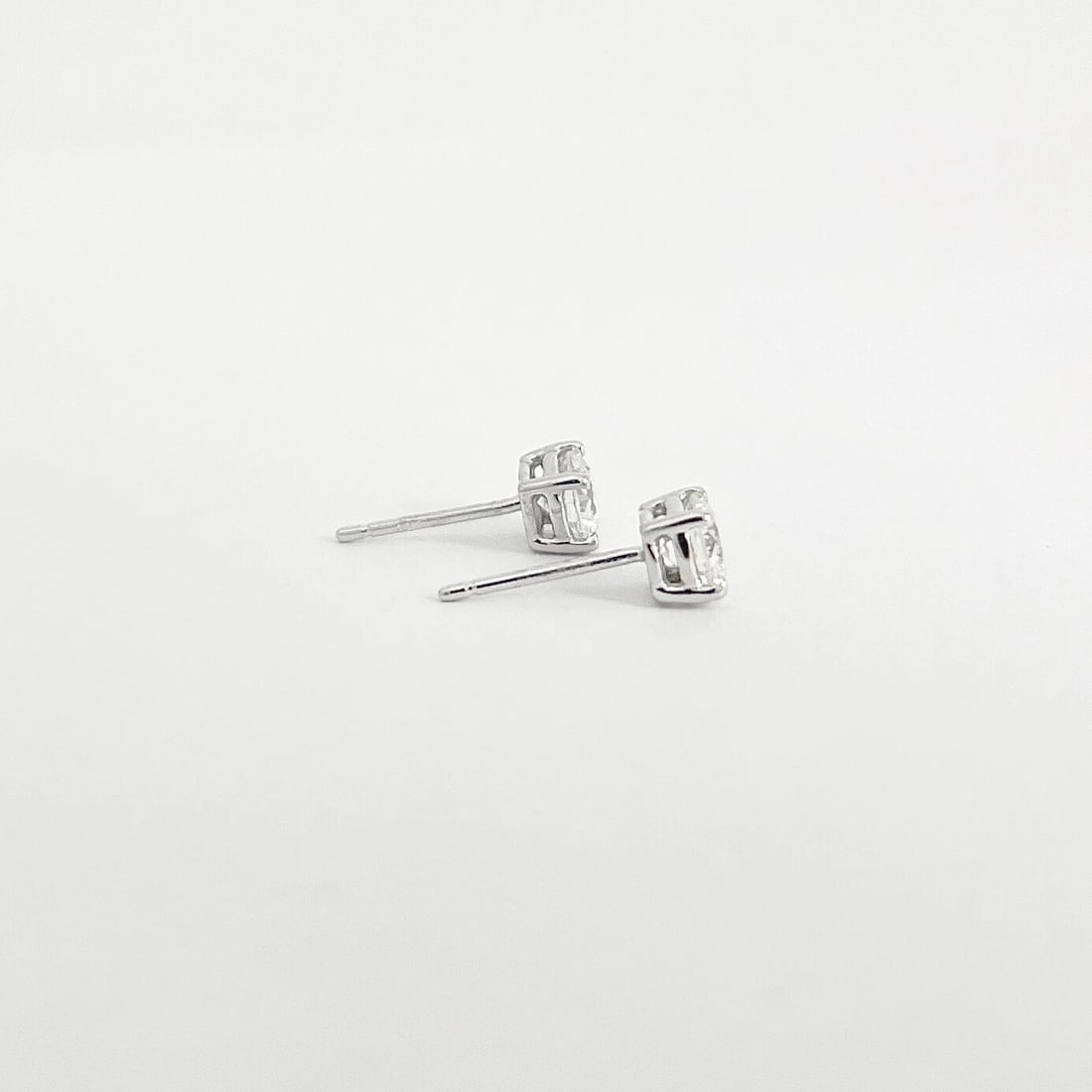 Round Diamond Stud Earrings 14K White Gold 4-Prong Basket, .73 CTW - 5