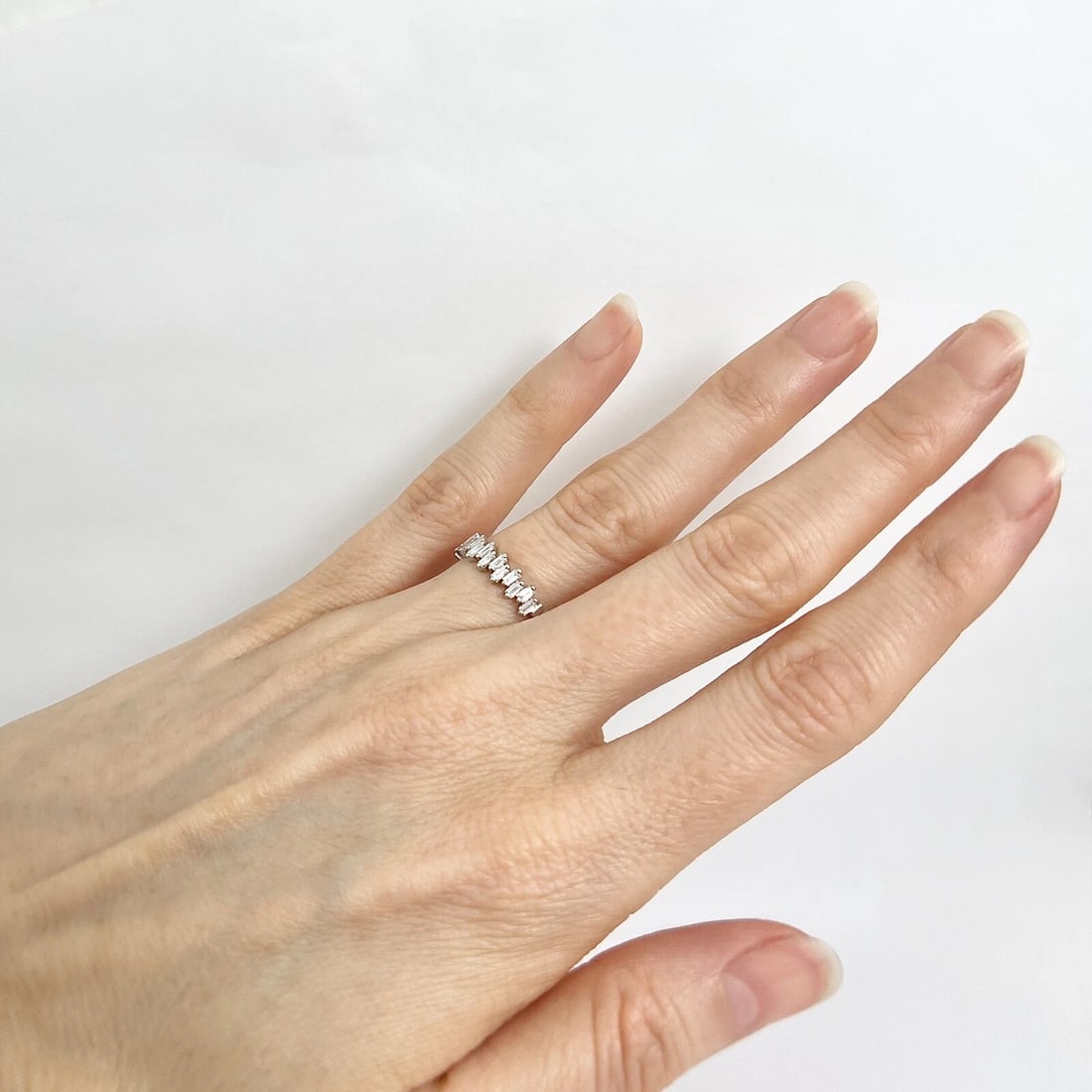 Jagged Baguette Diamond Statement Band Ring 14K White Gold, Size 6.5, .47 CTW - 4