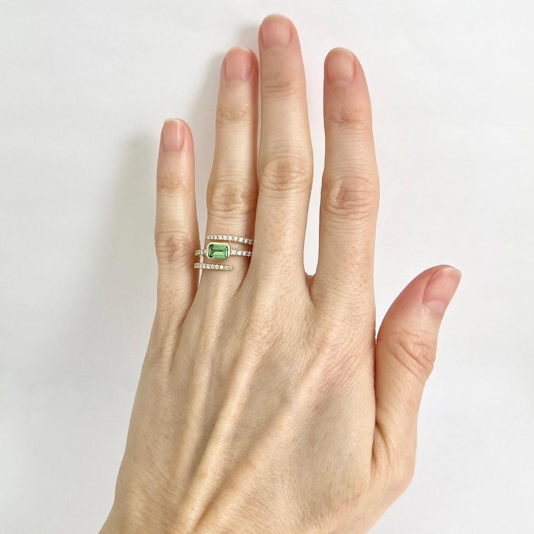 Green Tsavorite Gemstone Diamond Spiral Statement Ring 14K Yellow Gold, 1.12 CTW - 2