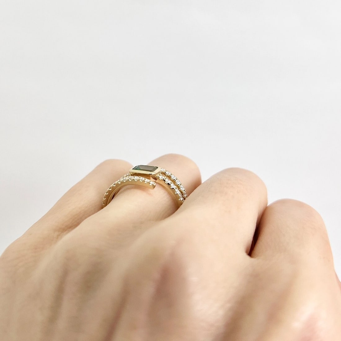 Green Tsavorite Gemstone Diamond Spiral Statement Ring 14K Yellow Gold, 1.12 CTW - 5