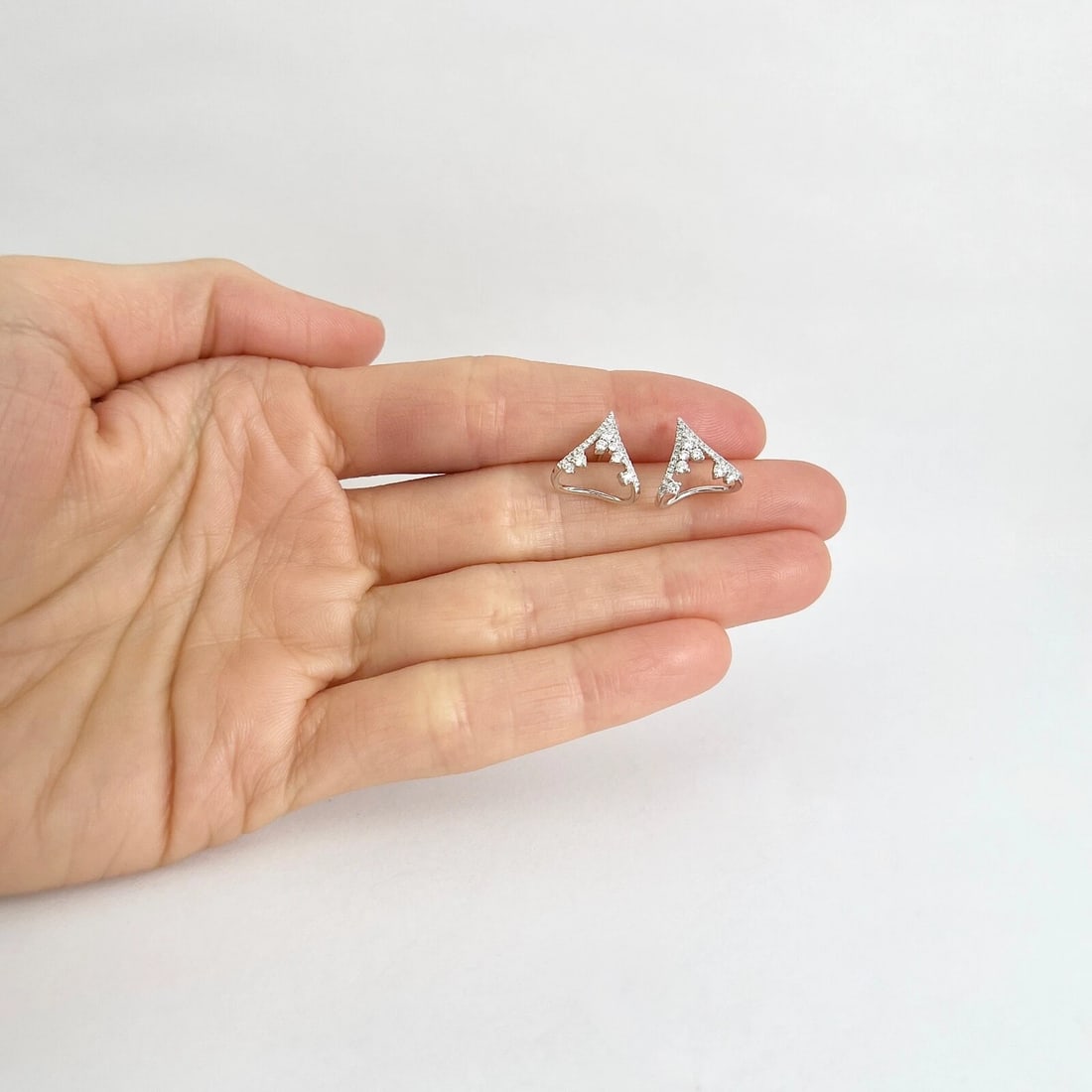 Pointed Chevron Diamond Cluster Huggie Stud Earrings 14K White Gold .45 CTW - 2