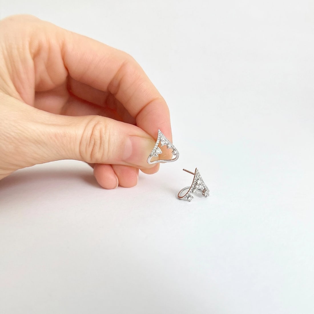 Pointed Chevron Diamond Cluster Huggie Stud Earrings 14K White Gold .45 CTW - 4