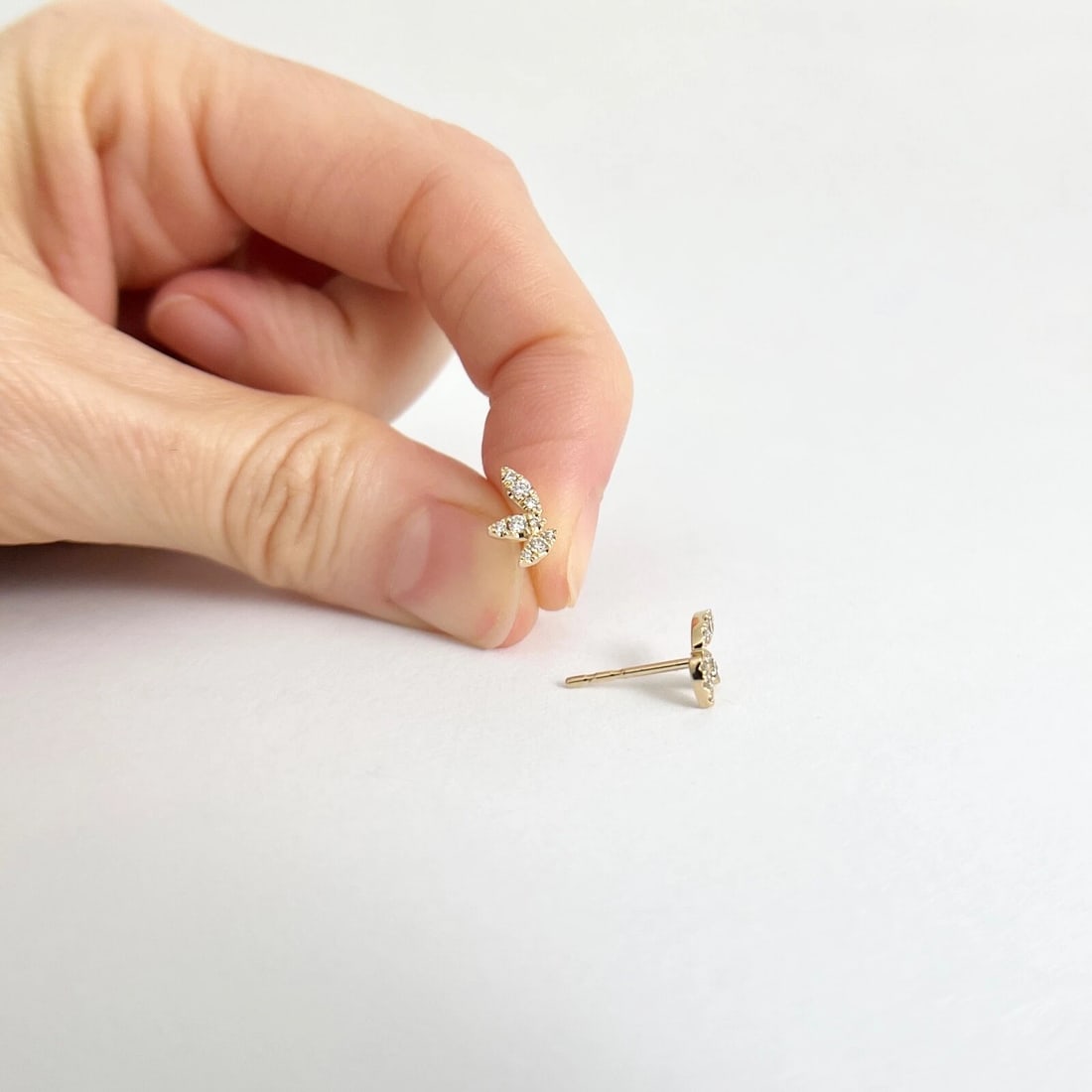 Pave Diamond Marquise Leaf Stud Earrings 14K Yellow Gold .15 CTW - 3