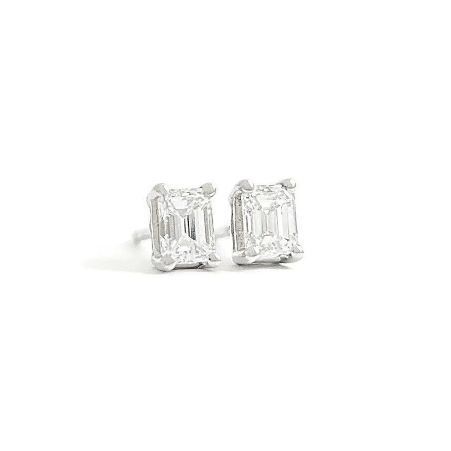 Emerald Cut Diamond Stud Earrings 14K White Gold, .51 CTW (1 of 5)