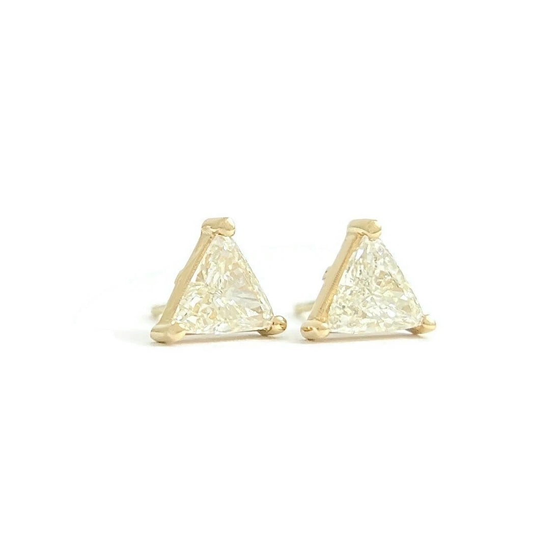 Trillion Diamond Triangle Stud Earrings 14K Yellow Gold, .96 CTW (1 of 5)