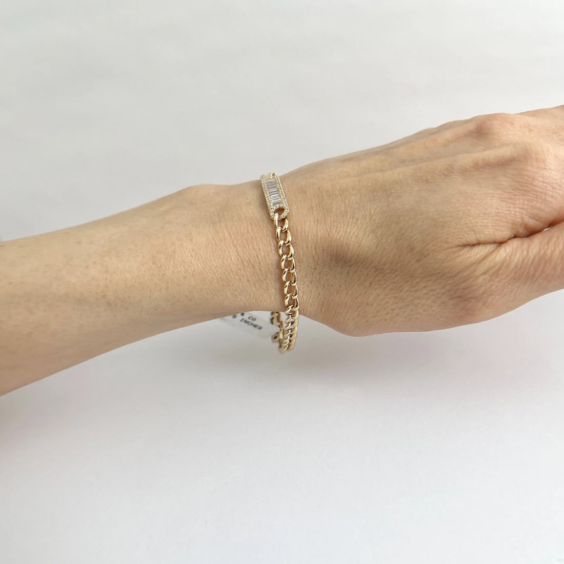 Baguette Diamond ID Bar Chain Link Bracelet 14K Yellow Gold, 6.75 Inch, .82 CTW - 4