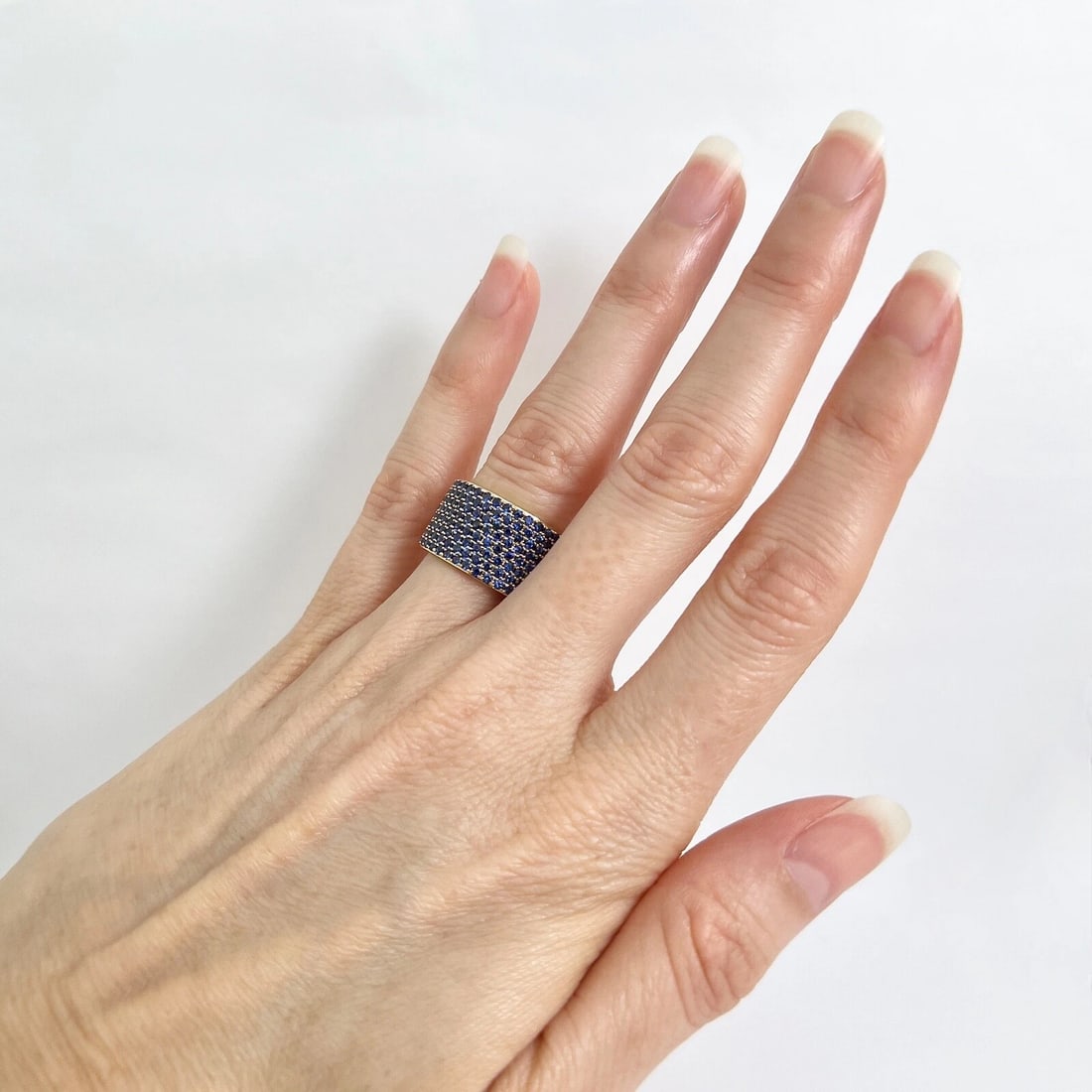Wide Pave Blue Sapphire Gemstone Band Ring 14K Yellow Gold 2.06 CTW - 4