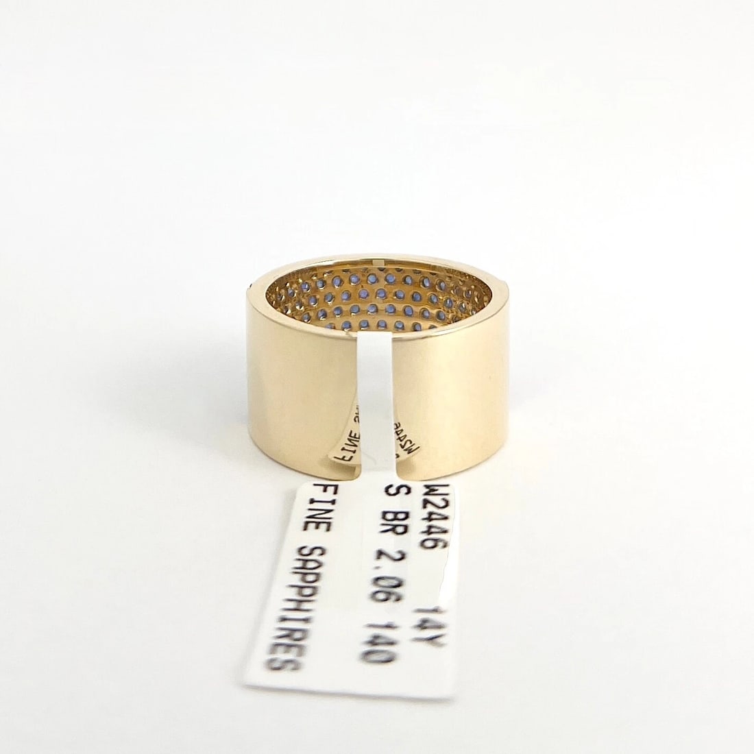 Wide Pave Blue Sapphire Gemstone Band Ring 14K Yellow Gold 2.06 CTW - 7
