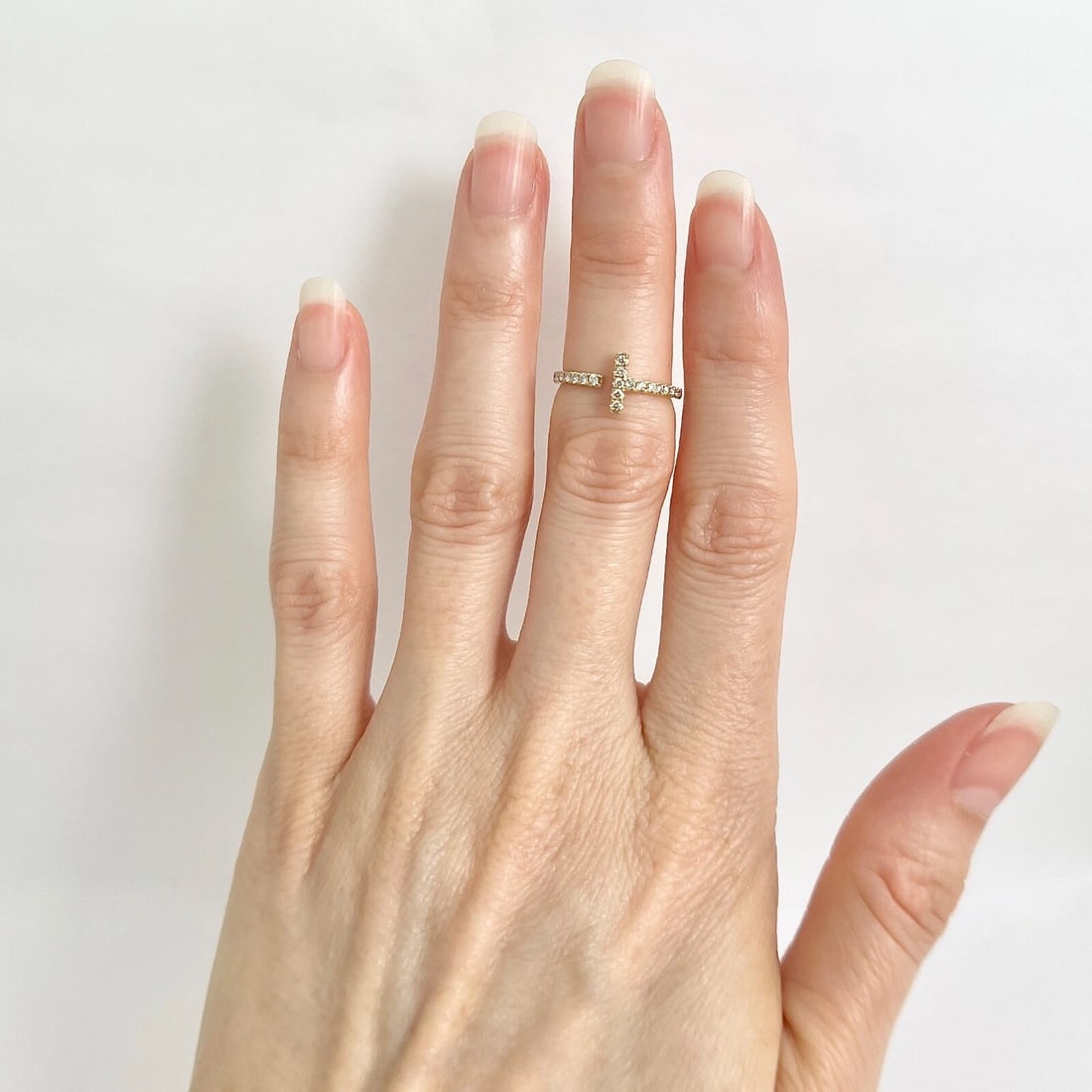 Pave Diamond Bar Pinky Midi Ring 14K Yellow Gold, Size 3, .31 CTW - 5