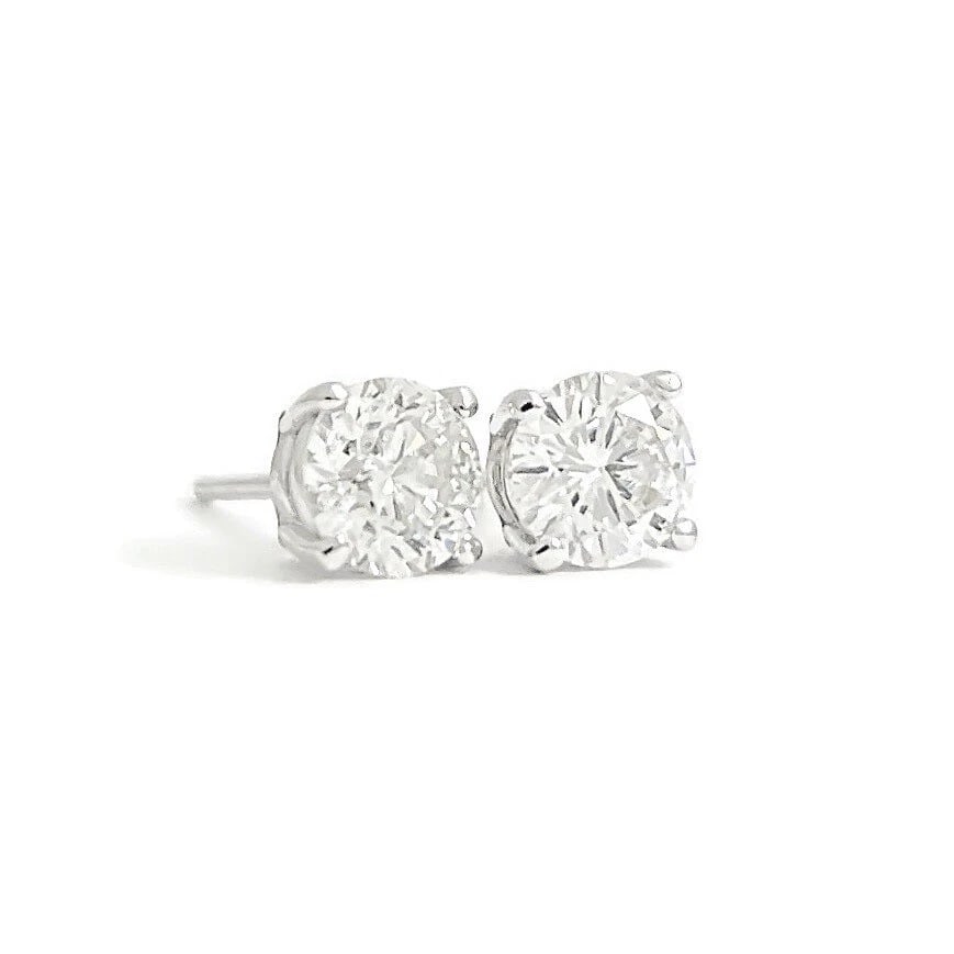 Round Diamond Stud Earrings 14K White Gold 4-Prong Baskets, .95 CTW (1 of 6)