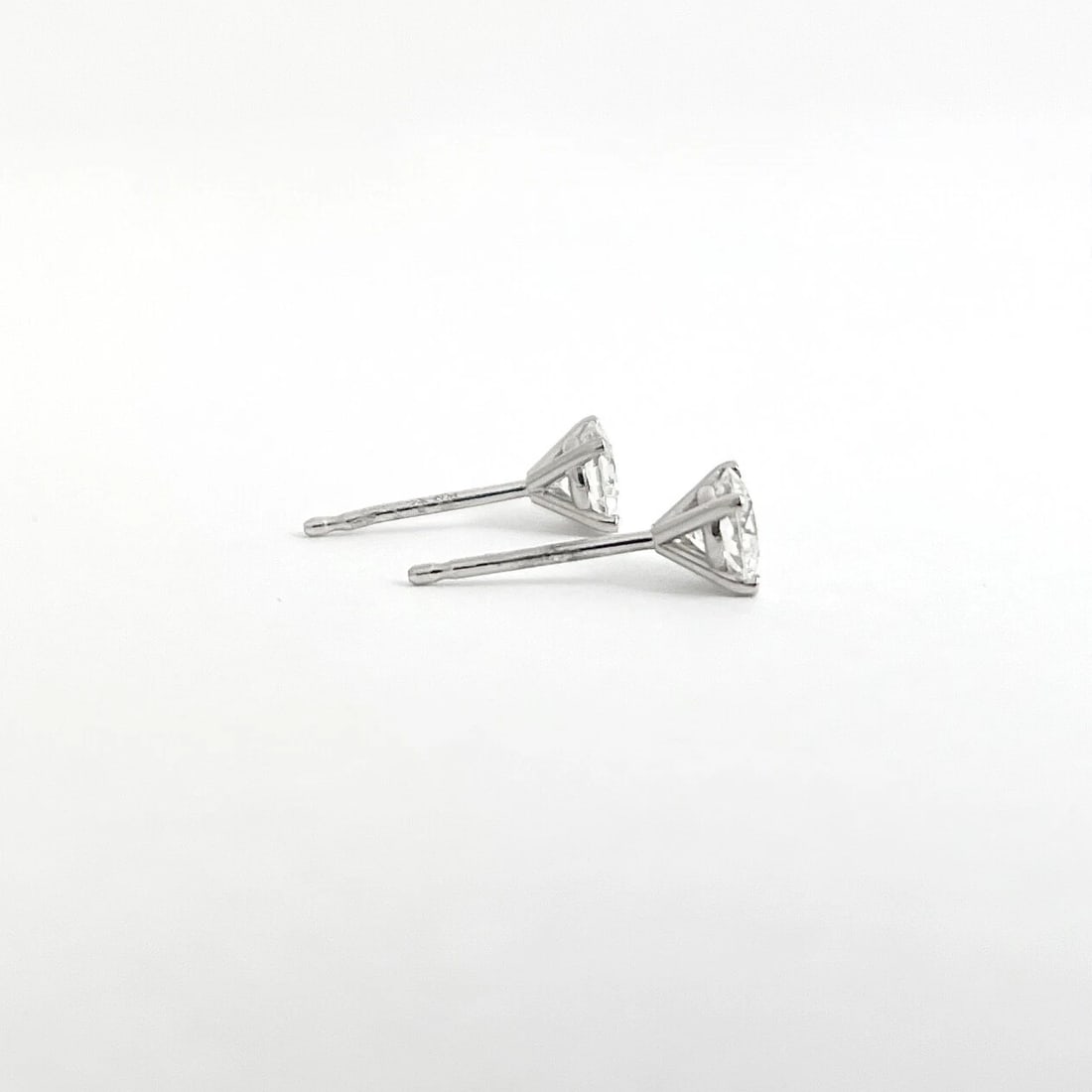 Round Diamond Stud Earrings 14K White Gold 4-Prong Baskets, .95 CTW - 5