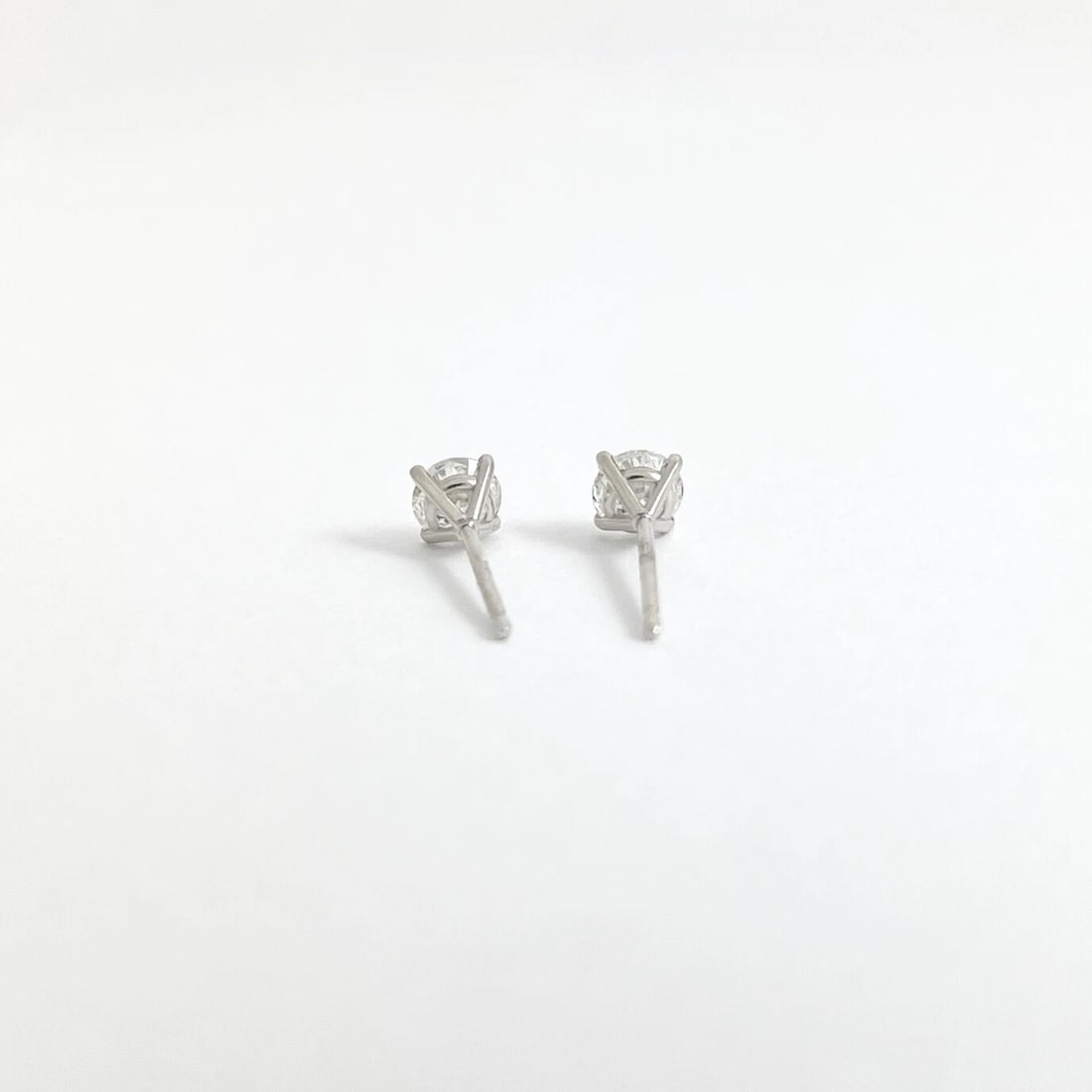 Round Diamond Stud Earrings 14K White Gold 4-Prong Baskets, .95 CTW - 6