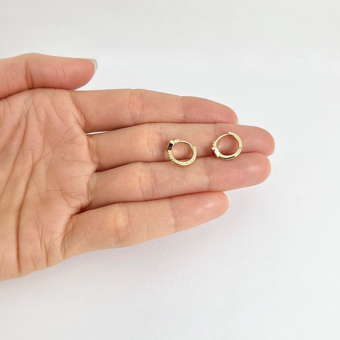 Red Enamel Heart Diamond Huggie Earrings 14K Yellow Gold, .07 CTW - 3