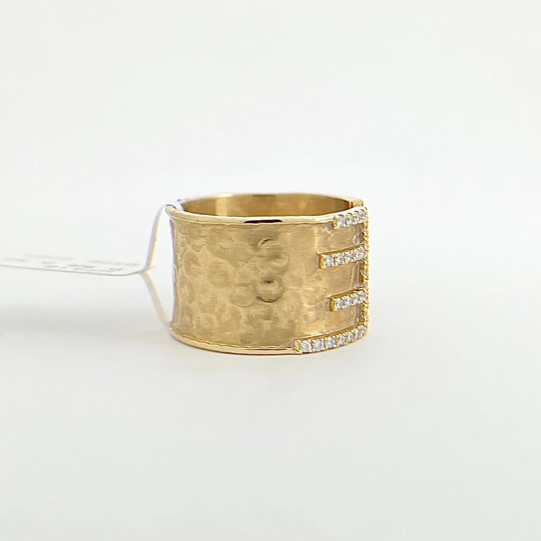 Italian Wide Hammered Diamond Split Open Ring 18K Yellow Gold, .54 CTW - 7