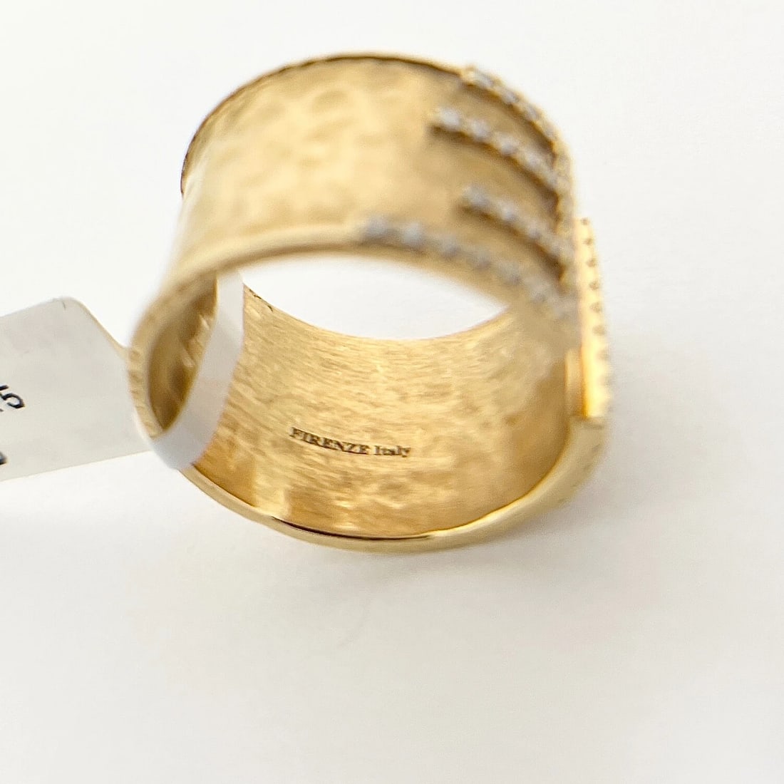 Italian Wide Hammered Diamond Split Open Ring 18K Yellow Gold, .54 CTW - 9