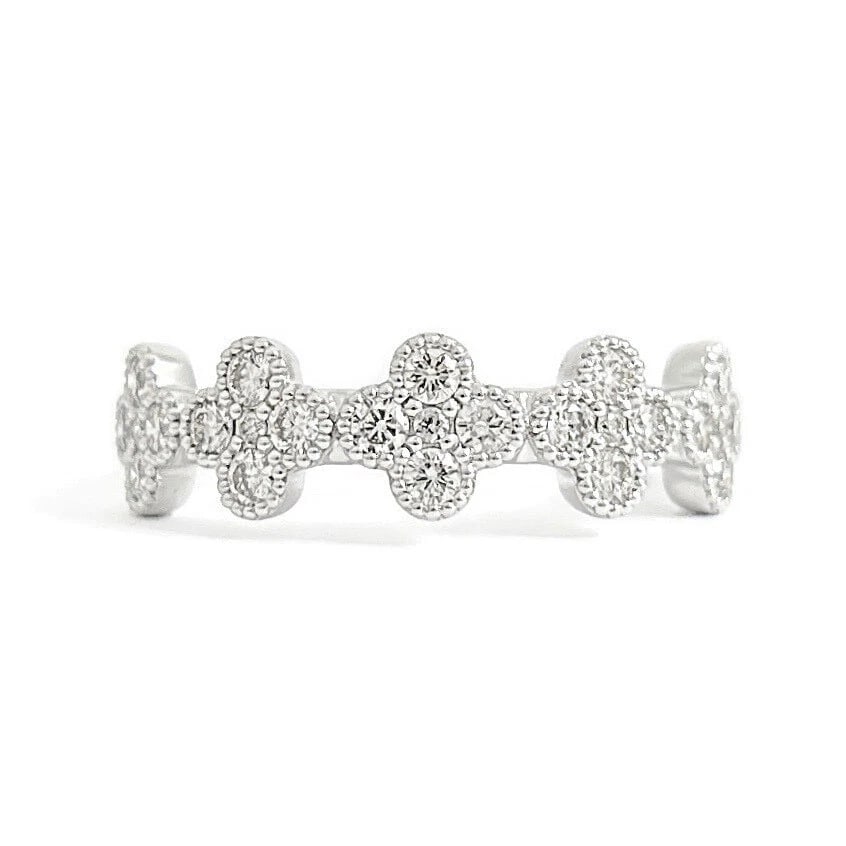 Cluster Diamond Clover Milgrain Statement Ring 14K White Gold, .51 CTW (1 of 8)