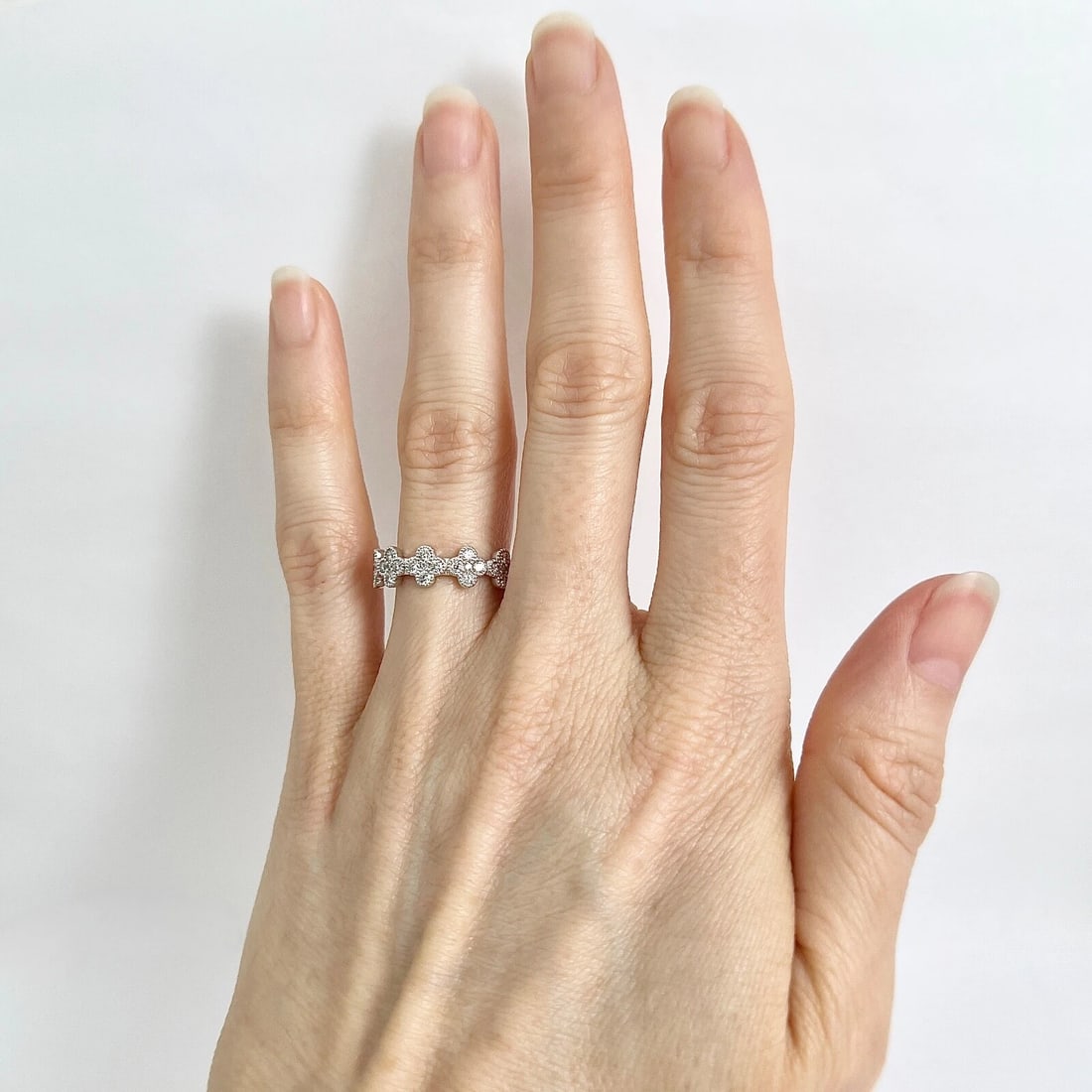 Cluster Diamond Clover Milgrain Statement Ring 14K White Gold, .51 CTW - 2