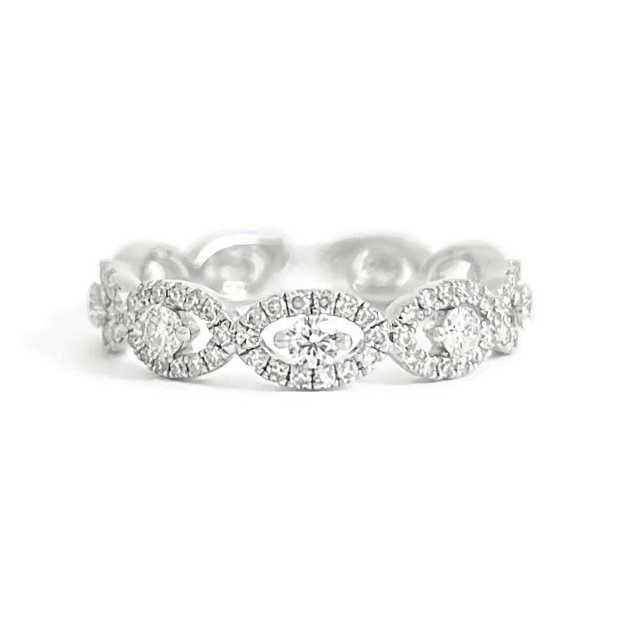 Open Oval Halo Diamond Statement Ring Band 14K White Gold, .46 CTW (1 of 8)