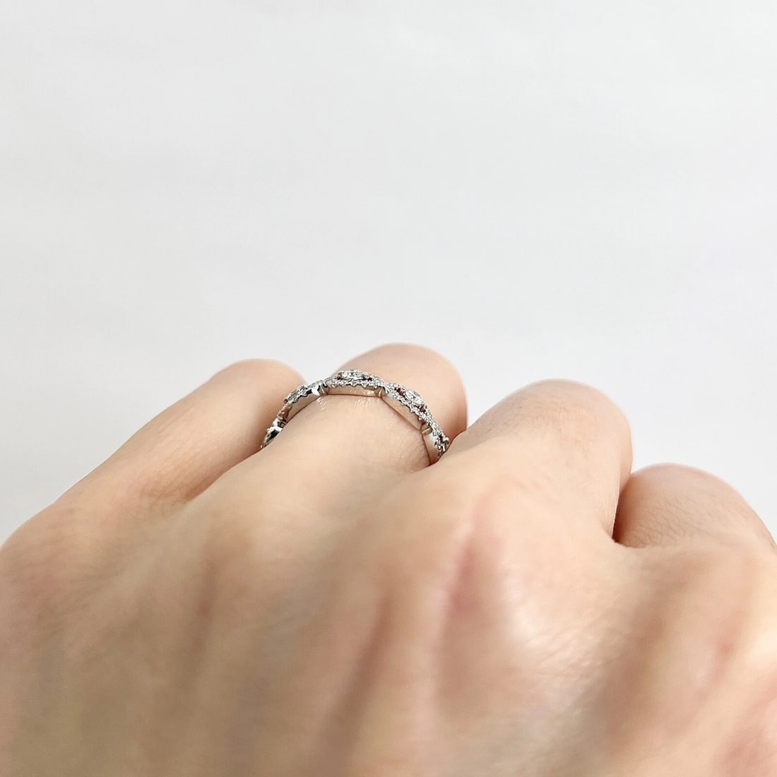 Open Oval Halo Diamond Statement Ring Band 14K White Gold, .46 CTW - 5