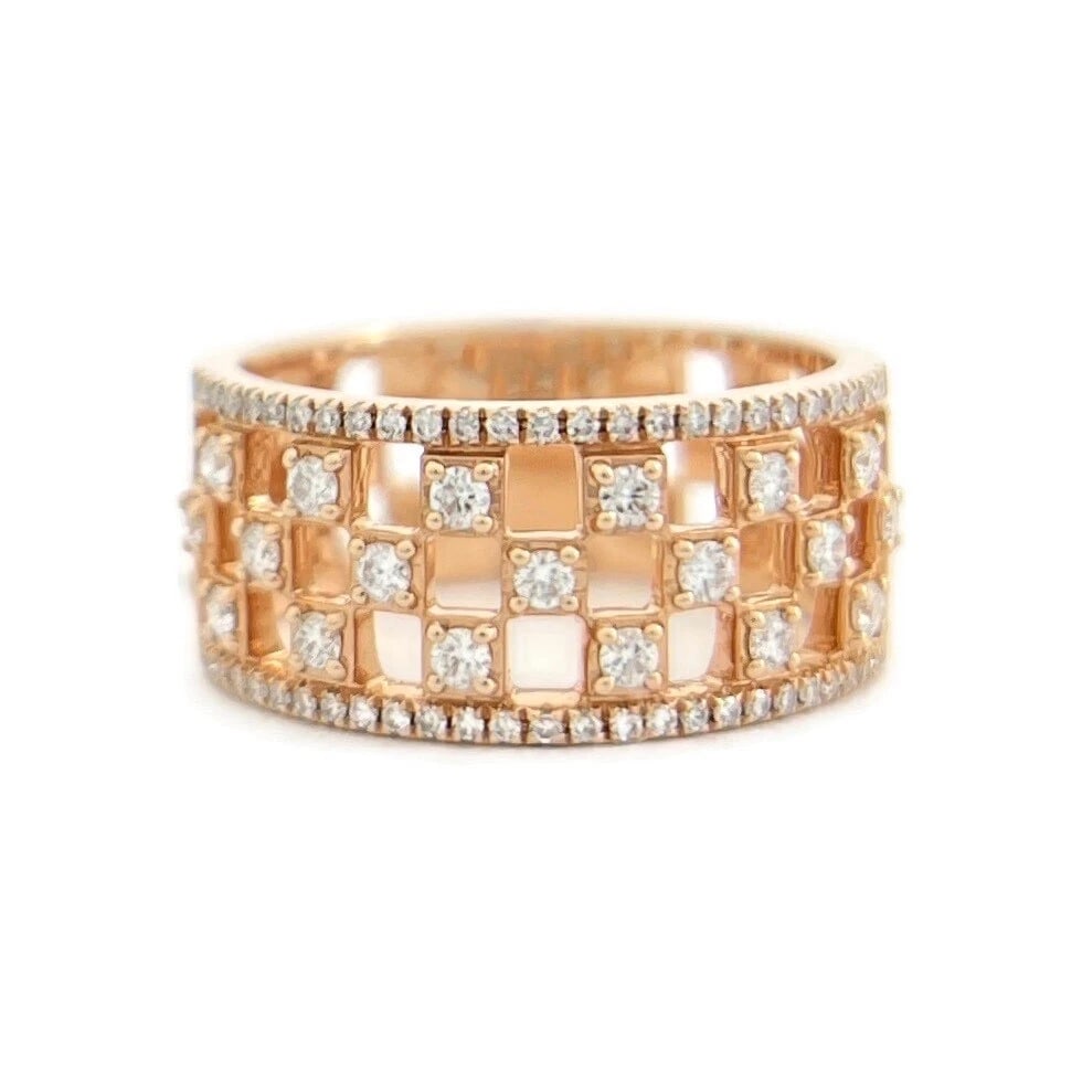 Wide Checkerboard Diamond Band Ring 14K Pink Rose Gold .55 CTW: Title: Wide Checkerboard Diamond Band Ring 14K Pink Rose Gold .55 CTW Description: Wide Checkerboard Diamond Band Ring 14K Pink Rose Gold .55 CTW This is a lovely ring that will make a statement.