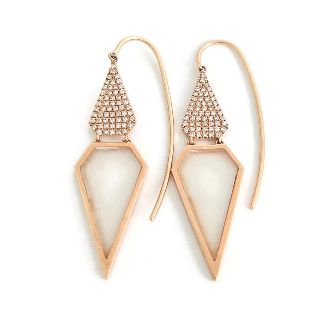 Opal Slice Diamond Geometric Dangle Drop Earrings 14K Pink Rose Gold, 2.61 CTW: Title: Opal Slice Diamond Geometric Dangle Drop Earrings 14K Pink Rose Gold, 2.61 CTW Description: Opal Slice Diamond Geometric Dangle Drop Earrings 14K Pink Rose Gold, 2.61 CTW These are beautiful ea