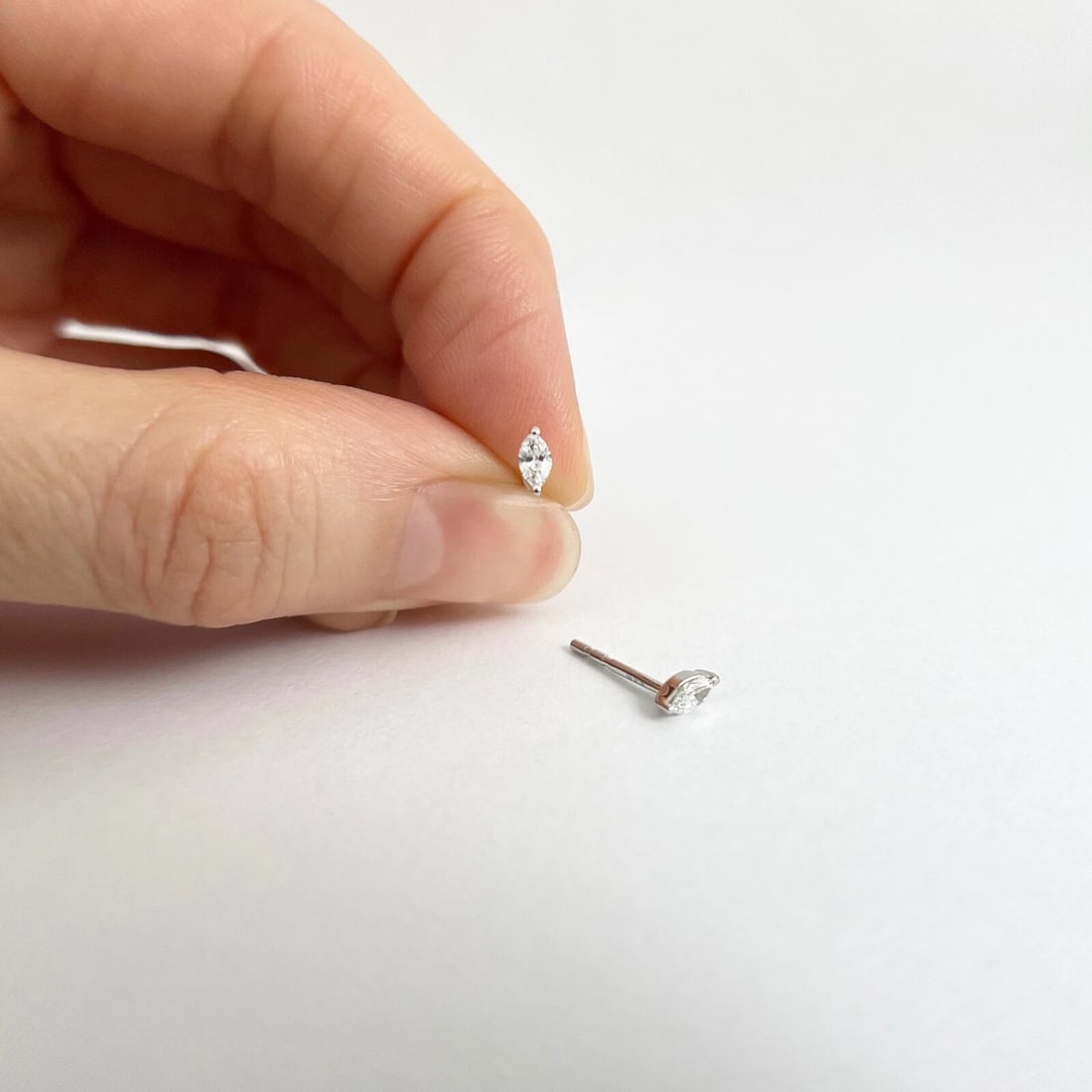 Marquise Diamond Stud Earrings 14K White Gold .15 CTW - 3