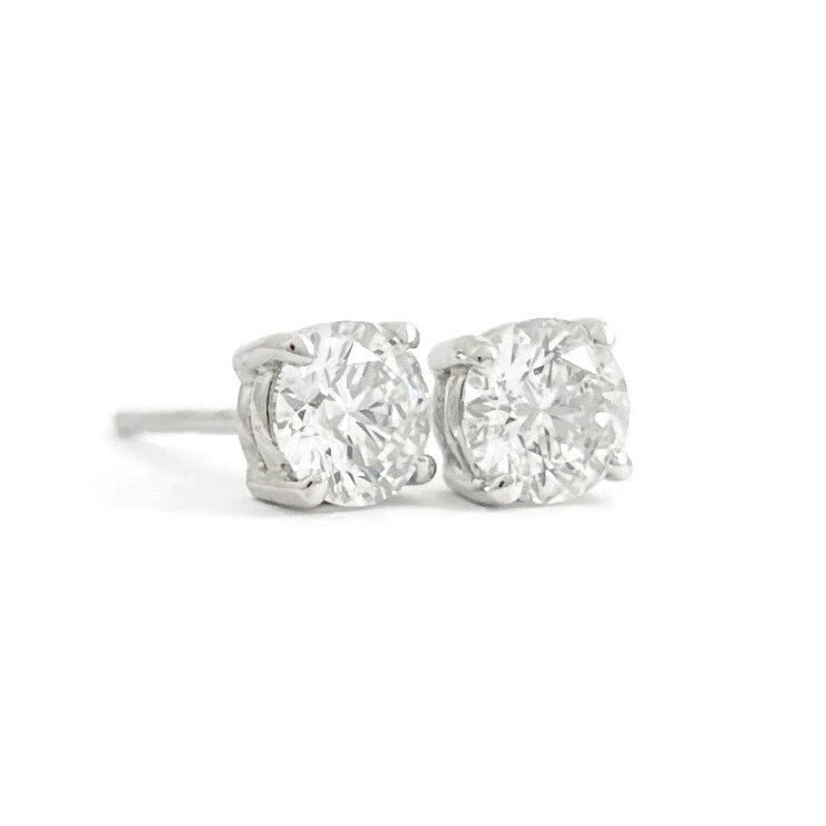 GIA Round Diamond Stud Earrings 14K White Gold 4-Prong Baskets, .80 CTW (1 of 6)
