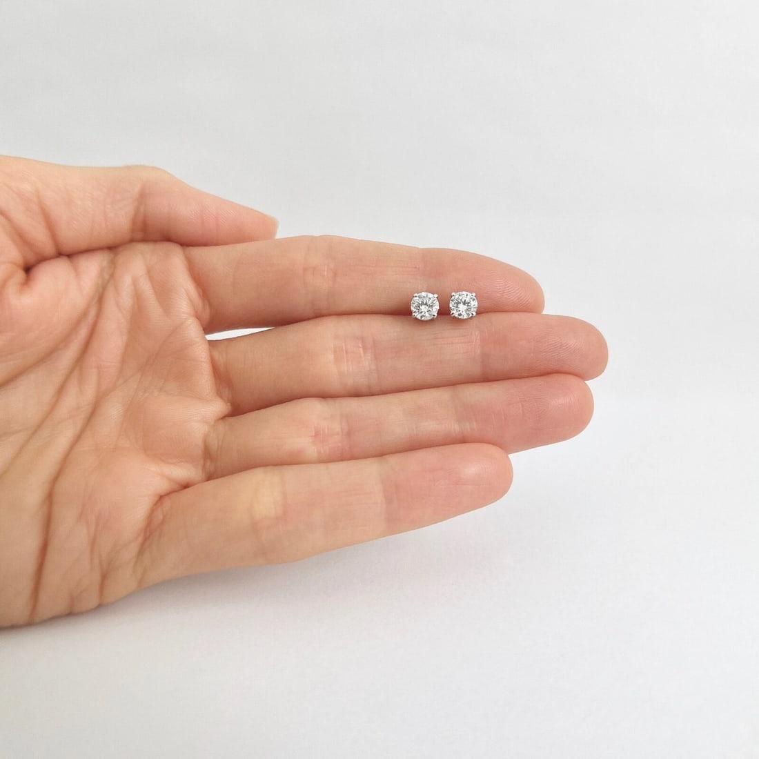 GIA Round Diamond Stud Earrings 14K White Gold 4-Prong Baskets, .80 CTW - 2