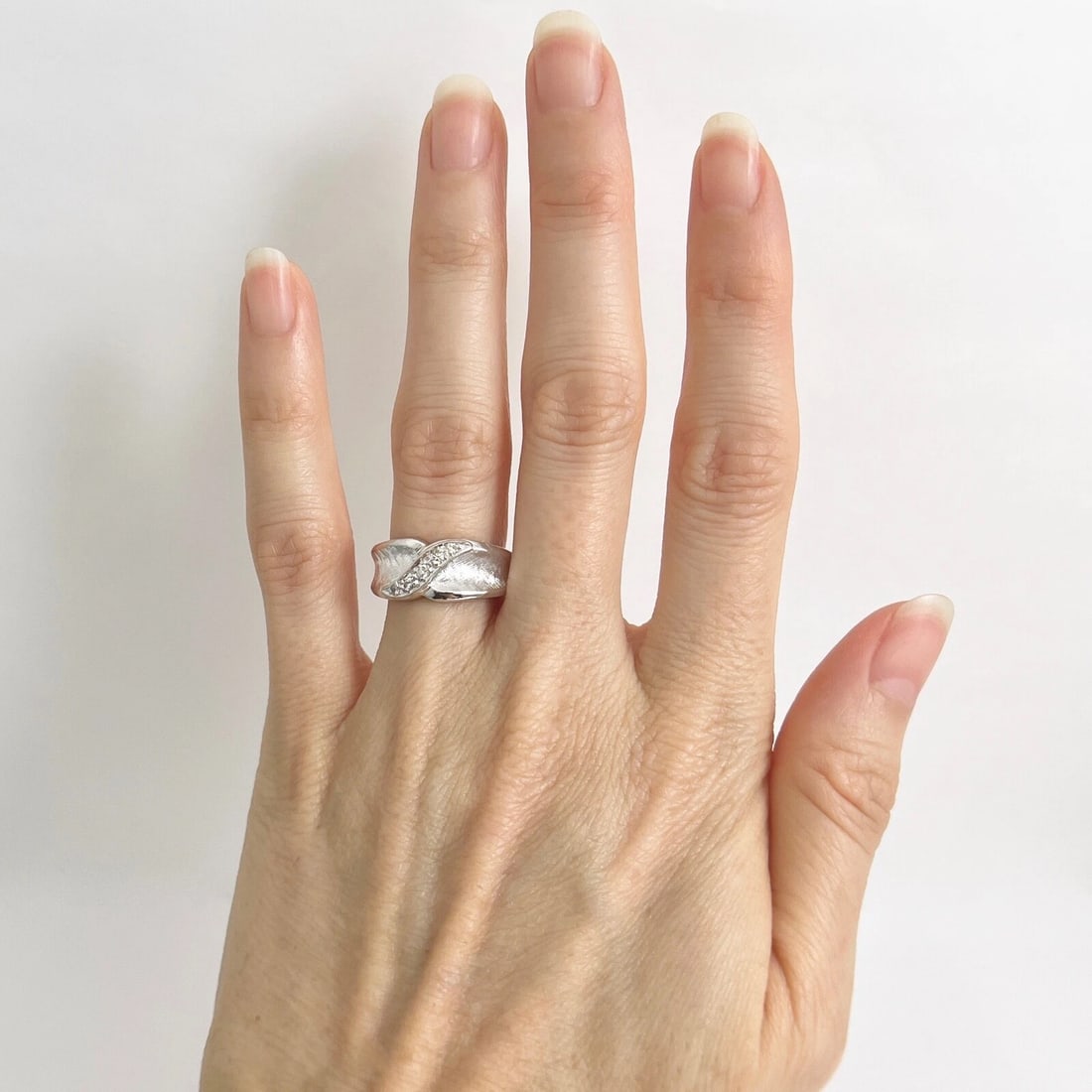 Wide Diagonal Diamond Satin Statement Ring 14K White Gold .10 CTW - 2