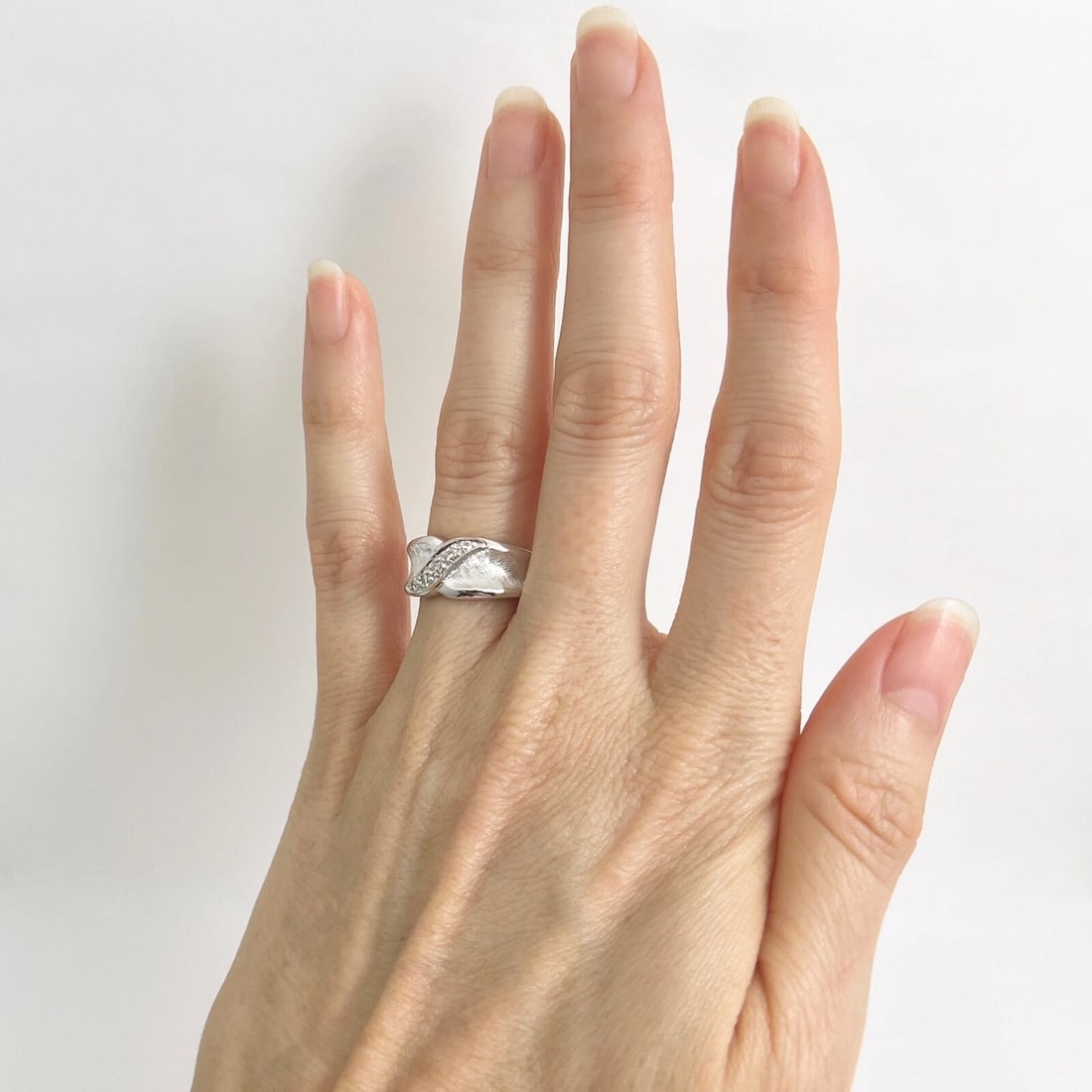 Wide Diagonal Diamond Satin Statement Ring 14K White Gold .10 CTW - 3