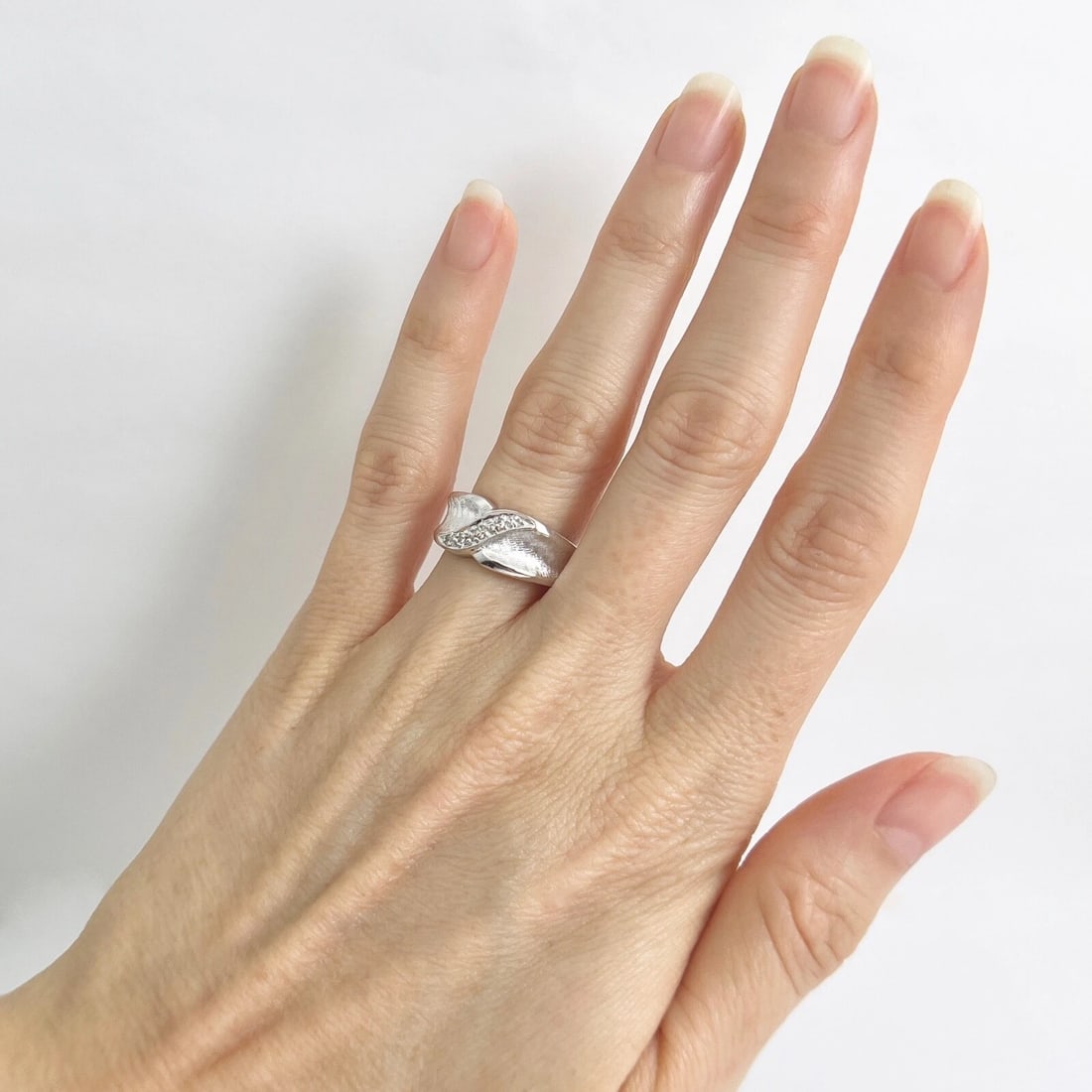 Wide Diagonal Diamond Satin Statement Ring 14K White Gold .10 CTW - 4