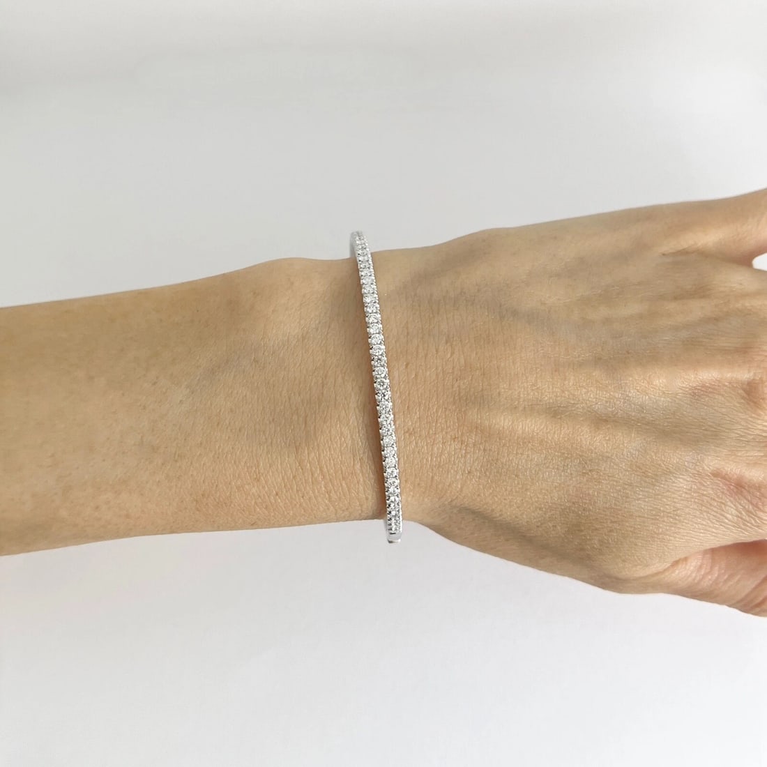 Round Diamond Bangle Bracelet 14K White Gold, 1.03 CTW - 2